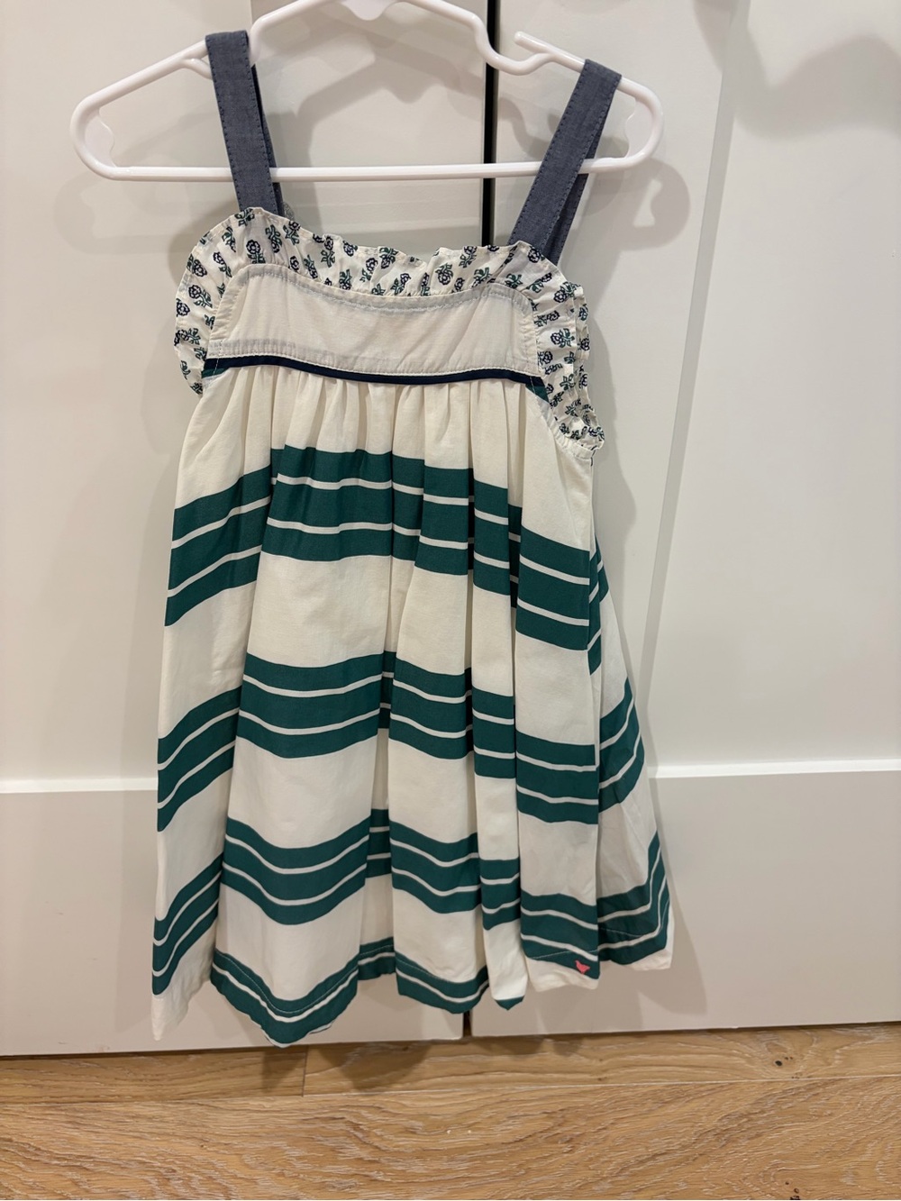 Pink Chicken Girls Cream & Green Striped Sundress size 5